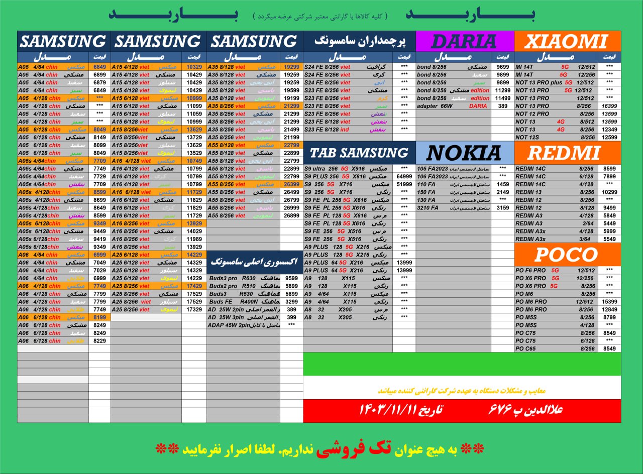 لیست قیمت شرکت باربرد💎