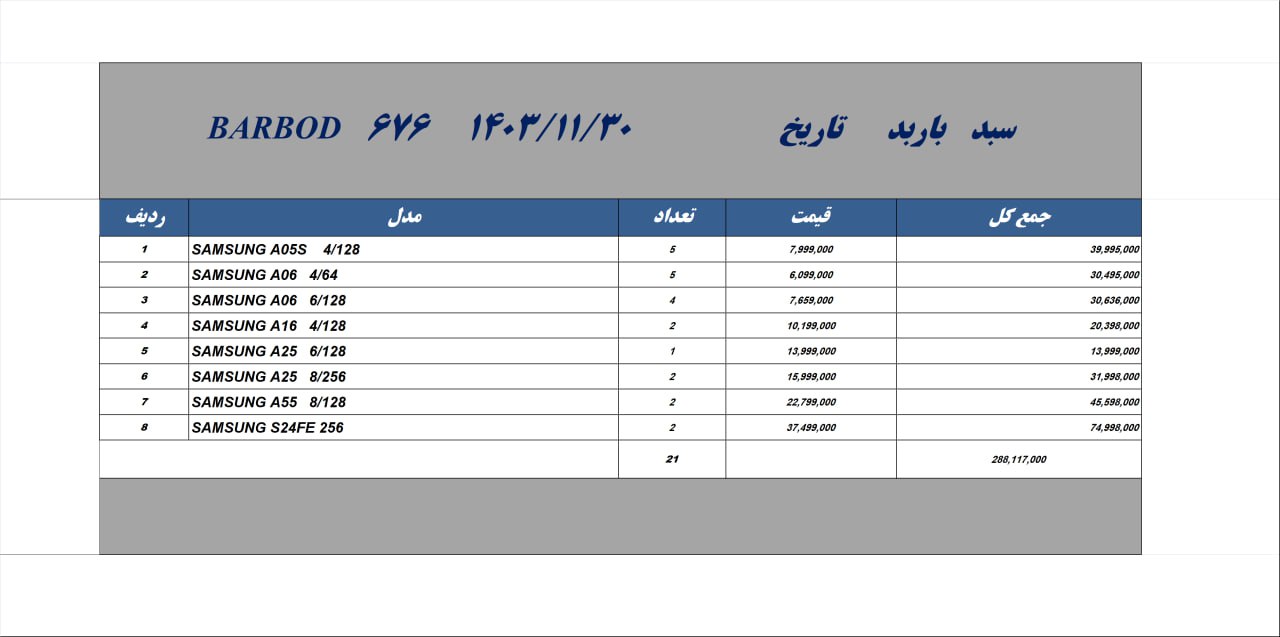 لیست قیمت موبایل سامسونگ💎
