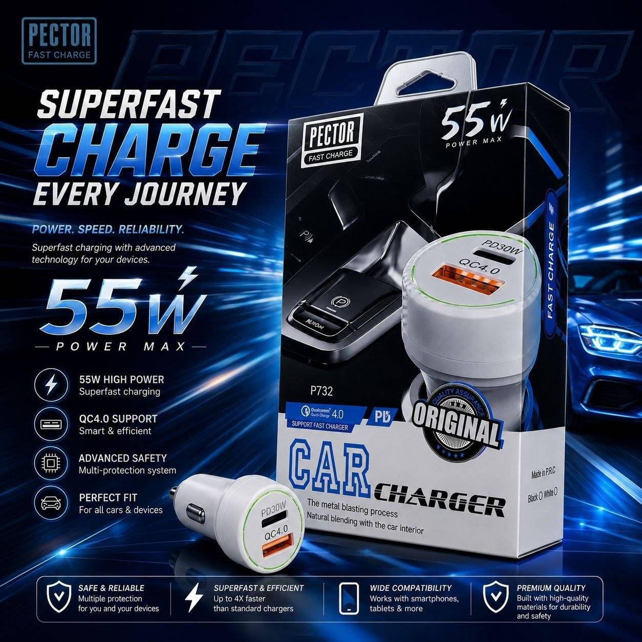 فندکی اورجینال پکتور PECTOR دو پورت 55W مدل P732