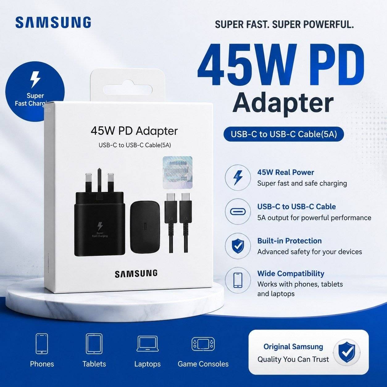 شارژر اصل چین 45W به همراه کابل