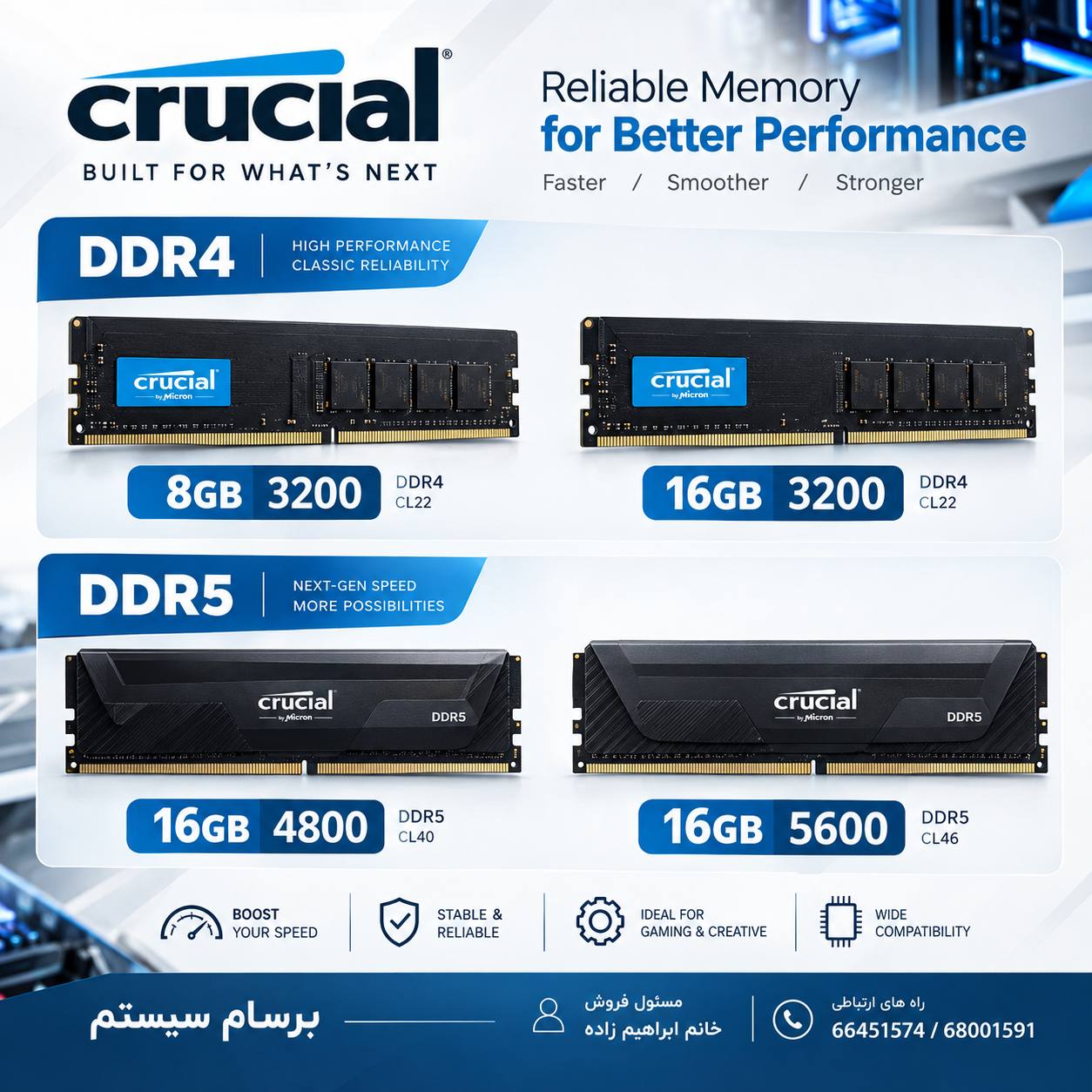 فروش انواع رم  CRUCIAL