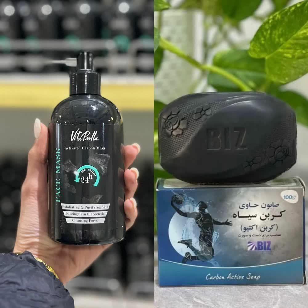 پک ماسک و صابون کربن اکتیو(ذغال)😍🖤