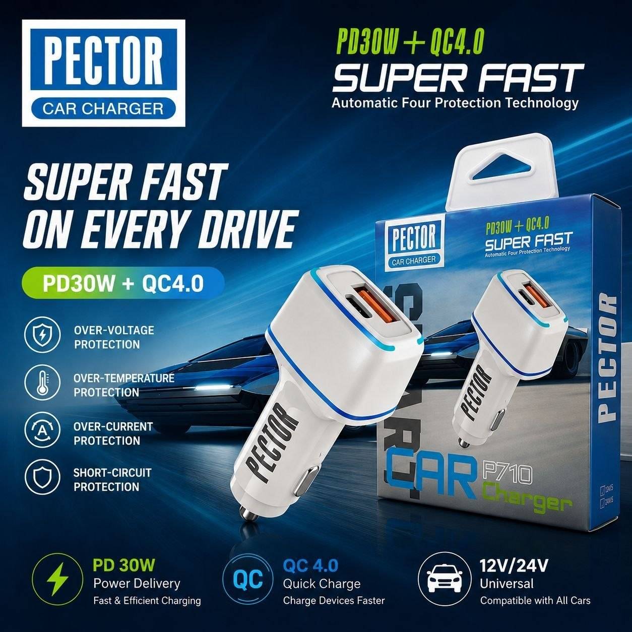 فندکی اورجینال پکتور PECTOR دو پورت 55W مدل P710